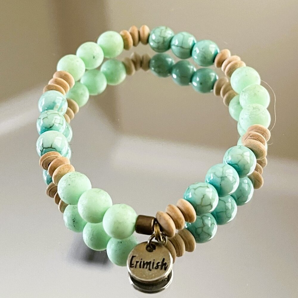 Erimish  Faceted Crystals Beaded Bracelet Logo Tag Stackable Stretch